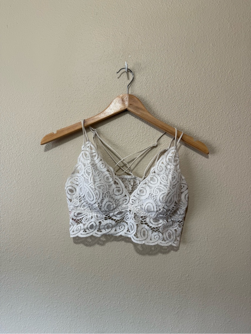 PINK Lace Bralette with Strappy Back - White